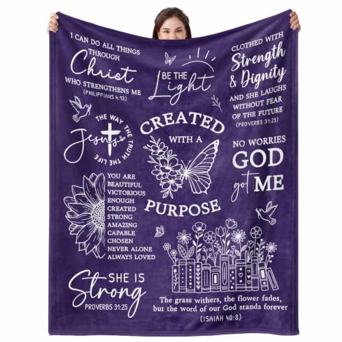 Christian Gifts for Women, Flannel Soft Religious Blanket Decor, 50" x 60" - color: Christian