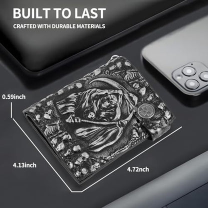 ZEKEE Skull Gothic Chain Wallet Leather Punk Bifold Halloween Goth Accessories Unisex (Reaper's Clutch Silver) - style: Reaper's Clutch Silver