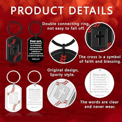 Football/Baseball/Soccer/Basketball Keychain for Men Sport Gifts for Men - color: Black, style: Baseball-isaiah 41:10