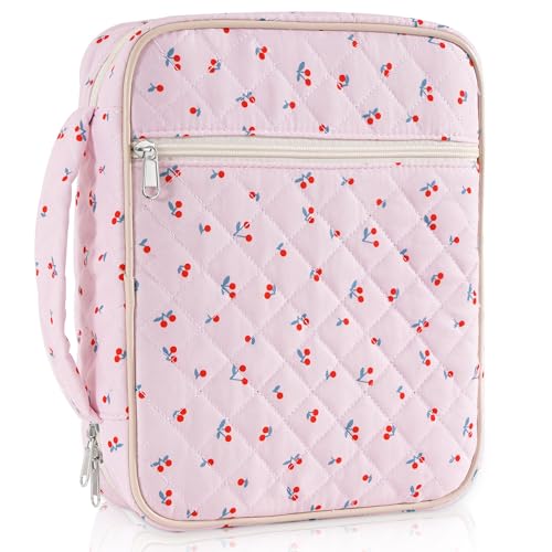 Bible Cover Case for Women Large Cherry Bible Bag Organizer Quilted Study Supplies Accessories Carrying Cases for Girls Portable Tote Bag Christian Gifts - color: Mini Cherry