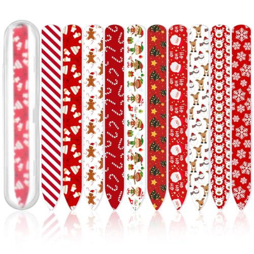 10 Pcs Christmas Glass Nail Files Gifts with Case Xmas Party Favors Bulk - style: Santa
