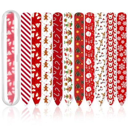 10 Pcs Christmas Glass Nail Files Gifts with Case Xmas Party Favors Bulk - style: Santa
