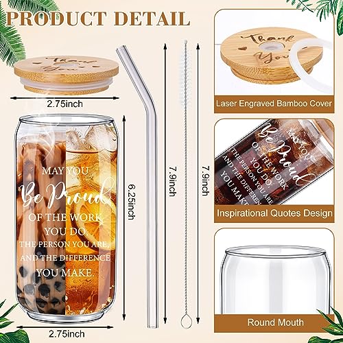 Tioncy 8 Pcs Employee Gifts 16oz Proud Glass Cups Bamboo Lid Straw - style: Proud