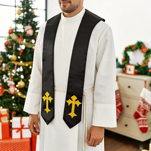 Choir Stole with Cross Embroidery for Church, Ideal for Costume,72" - color: Black