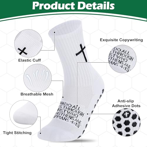 4/6 Pairs Christian Anti Slip Bible Verse Cross Print Socks - color: White 3:5