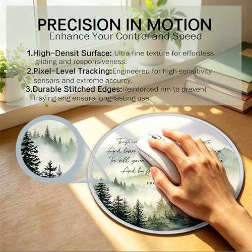Christian Proverbs 3 5-6 Forest Mountains Small Round Mouse Pad 8.6x8.6in - color: Proverbs 3 5-6 Mouse Pad