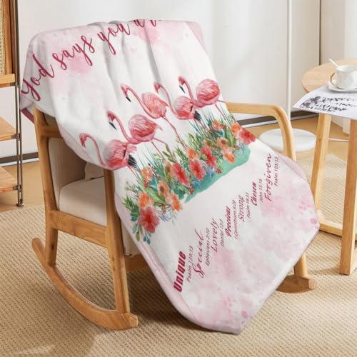 Flamingo Throw Blanket, God Says You Are Bible Flannel Blanket 30"×40" - color: Flamingo 01, size: 30x40 inch