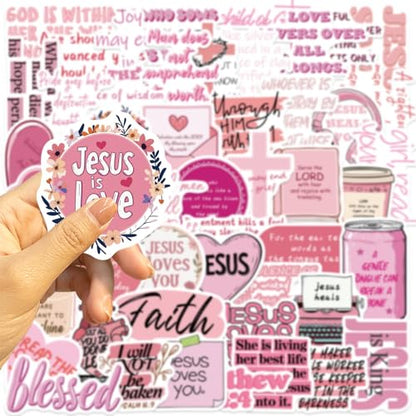 50Pcs Bible Verse Stickers Pink Christian Decals Motivational Sticker Pack, Positive Journal Encouraging Quotes for Kids, Teachers, Classroom, Waterproof Scrapbook Supplies (Pink) - color: Pink