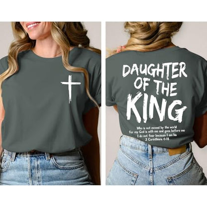 Daughter of The King Christian Shirts for Women Bible Verse Graphic Tees Shirt Jesus Inspirational Religious T-Shirt - color: Deep Gray, size: Large
