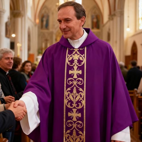 Clergy Vestments Chasuble Cross Robe Priest Cloak Church Mass - color: Purple