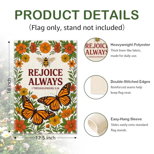 Rejoice Always 1 Thessalonians 5:16 Floral Bee Garden Flag 12x18'' - color: Orange, Yellow, Green, Cream