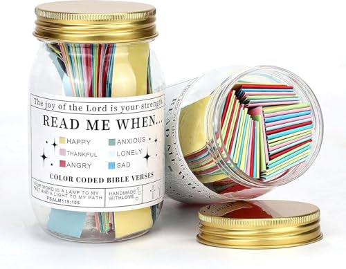 Bible Verse Jar Set, 3 Pcs Prayer Jar with Color Coded Scripture Cards, Christian Gifts for Women Men Mom Dad, Devotional Faith Scripture Jar, Christmas Stocking Stuffers, 2.6 x 4.6 in