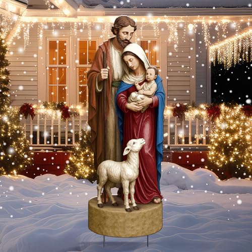 Metal Christmas Outdoor Nativity Scene for Yard with Stake 30 Inch Large Christmas Nativity Set with Baby Jesus Mary and Joseph Outside Waterproof Religious Yard Lawn Signs for Garden Lawns Decoration - style: Bright
