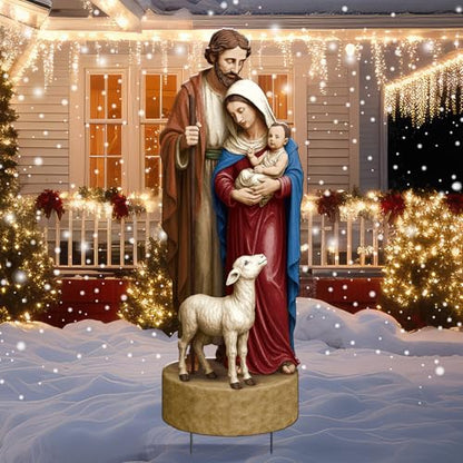 Metal Christmas Outdoor Nativity Scene for Yard with Stake 30 Inch Large Christmas Nativity Set with Baby Jesus Mary and Joseph Outside Waterproof Religious Yard Lawn Signs for Garden Lawns Decoration - style: Bright