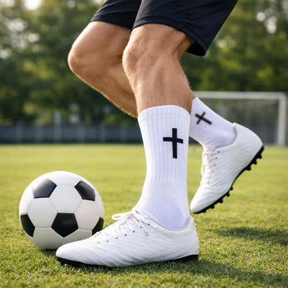 Mikovivi 2 Pairs Cross Grip Soccer Socks with Bible Verses, Anti-Slip Jesus Christian Catholic Football Socks for Men & Women Youth Sports (US Sizes 6-13)