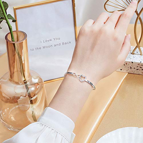 YinShan 925 Sterling Silver Heart Infinity Inspirational Bracelet Engraved Always My Sister/Daughter, Forever My Friend Adjustable Sisters Bracelets Friendship Jewelry for Women - style: I love you to the moon and back