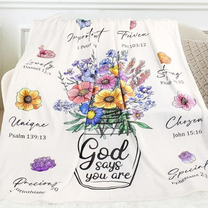 Christian Gifts for Women, Religious Birthday Gifts for Women Throw Blanket - color: Flower-god Says You Are