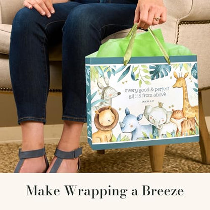Christian Art Gifts Large Gift Bag for Kids with Card & Tissue - color: Baby Animals/Green, style: Large Landscape