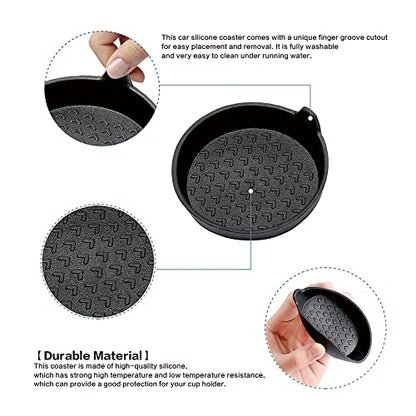 4 Pack Silicone Car Cup Holder Coasters, Universal Removable Vehicle Cup Holder Coasters for Most Cars, Trucks (Black) - color: Black
