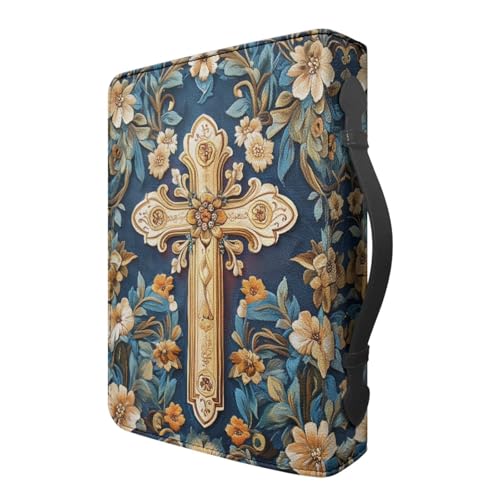 Bible Cover Case for Women Men Large Size Bible Holder with Bookmark Bible Carrying Case ladies Bible Bag,Size M-2XL - color: Blue Cross, size: Medium