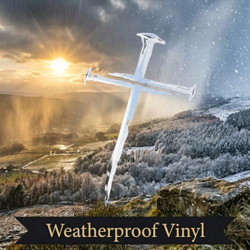 Cross of Nails Sticker - Vinyl Christian Sign Decal, Pack of 2, 6'' (Silver) - color: Silver