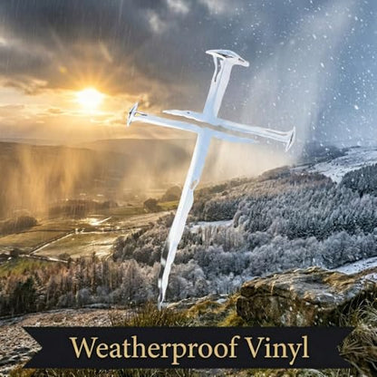 Cross of Nails Sticker - Vinyl Christian Sign Decal, Pack of 2, 6'' (Silver) - color: Silver
