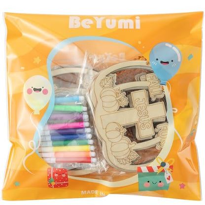BeYumi Fall Wooden Pumpkin Craft - 20Pcs DIY Wooden Pumpkin Ornaments Craft Kit for Kids Make Your Own Christian Religious Fall for Jesus Craft with Gem Sticker Church Thanksgiving Party Decoration - style: Pumpkin
