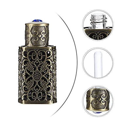 Beavorty 3Ml Hollow Engraved Metal Perfume Oil Bottle Refillable Atomizer Spray Bottle for Travel and Essential Oil Storage - color: Green