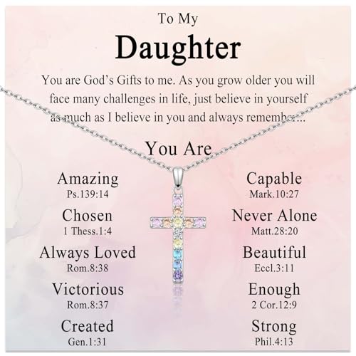Cross Necklace for Little Girls Catholic Christian Religious Gifts - color: To My Daughter