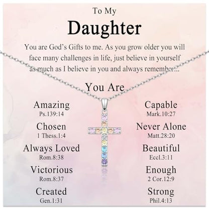 Cross Necklace for Little Girls Catholic Christian Religious Gifts - color: To My Daughter