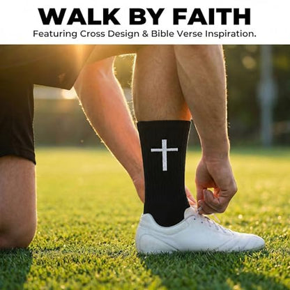 3 Pack Cross Grip Bible Verse Soccer Socks | Anti-Slip Religious Christian Sports Socks US 6-13 - color: Black