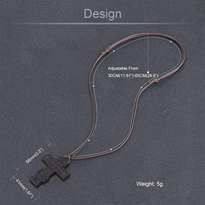 COTTVOTT Wood Orthodox Cross Pendant Necklace Christian Crucifix Necklace Prayer Jesus for Women Men - style: B-Black Color