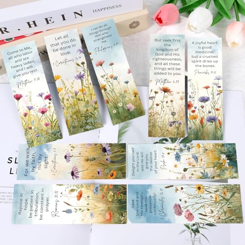 160 Pcs Flower Scripture Bookmarks Bible Verse Book Page Marks - color: Flower Scripture