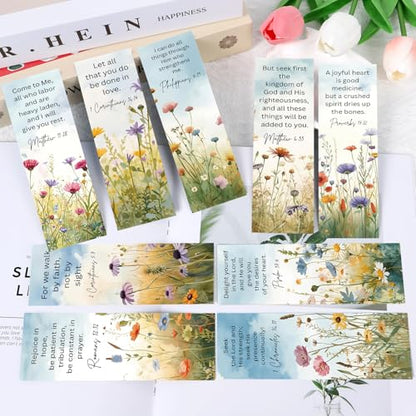 160 Pcs Flower Scripture Bookmarks Bible Verse Book Page Marks - color: Flower Scripture