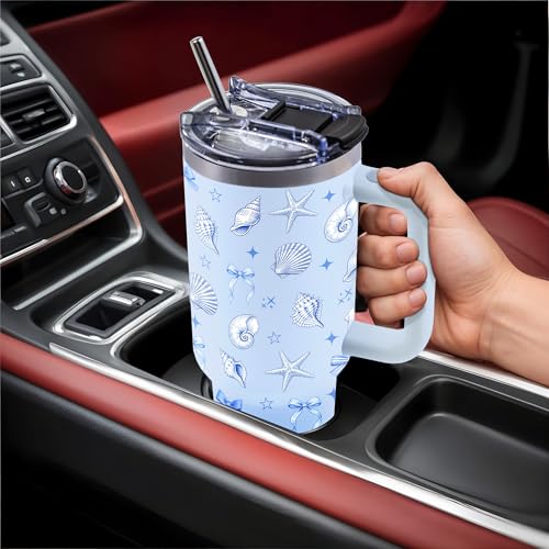 Beach Gift for Women, Bow 40oz Tumbler with Handle - color: Beach-Blue