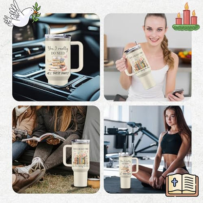 Book Lovers 40oz Tumbler, with Handle Straw, Stainless Steel Cup - color: Reading