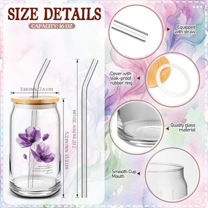 Funnymoom 12 Pcs 12 Pcs Christian Gift Bulk 16 oz Bible Glass Cups, Floral - style: Floral