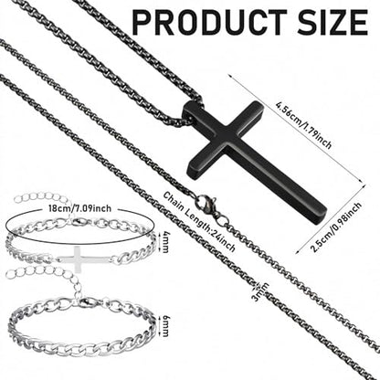 Kigeli 6 Pcs Cross Necklace Bracelet Set Christmas Couple Religious Gift