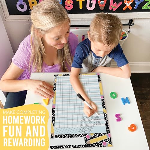 Attendance Chart for Classroom -8pc Laminated Chore & Reward Chart for Kids - color: Composition Notebook