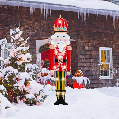 Christmas Yard Sign Decorations Outdoor with LED Lights Christmas Red Nutcracker Yard Signs with Metal Stakes for Xmas Holiday Party Lawn Sign Garden Decor Outdoor Yard Signs - style: Red Nutcracker