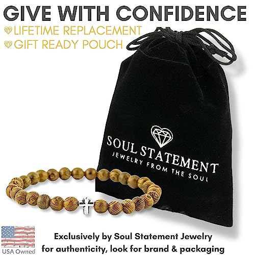 Wood Beaded Cross Bracelet for Men: Confirmation Gifts for Teens First Communion Religious Cross Statement - style: 6mm Wood Beads with Cross