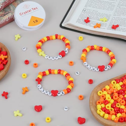 36 Sets Fall Religious Bead Bracelet Kits, Orange - color: orange