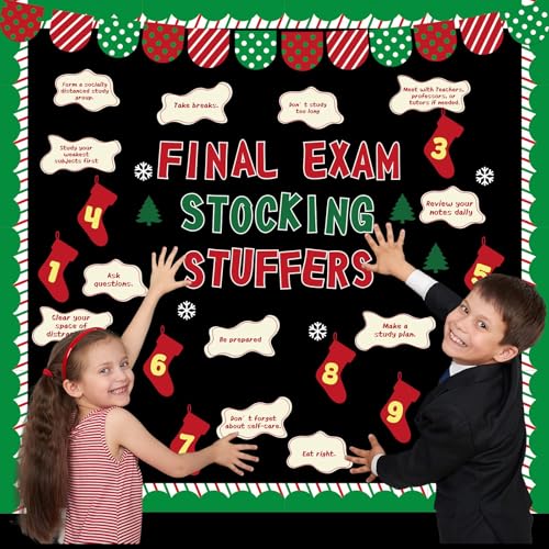 Christmas Bulletin Board Decorations Set Xmas Final Exam Stocking Bulletin Board Classroom Decor Christmas Paper Cutouts for Classroom Home School Winter Holiday Chalkboard Wall Party Decor Supplies - style: Christmas Stocking