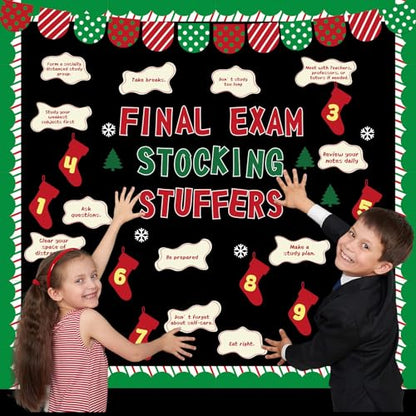 Christmas Bulletin Board Decorations Set Xmas Final Exam Stocking Bulletin Board Classroom Decor Christmas Paper Cutouts for Classroom Home School Winter Holiday Chalkboard Wall Party Decor Supplies - style: Christmas Stocking