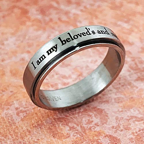 FORGIVEN JEWELRY Hebrew Text I am my beloved's Stainless Steel Spinner Ring