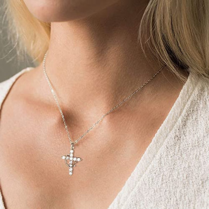 Tewiky Christian Gift Stocking Stuffers Cross Necklace for women-Dainty 14k Gold Plated/Silver Plated Pendant Necklaces Simple Cute Tiny Necklace Jewelry for Women - color: Silver Crown Cross