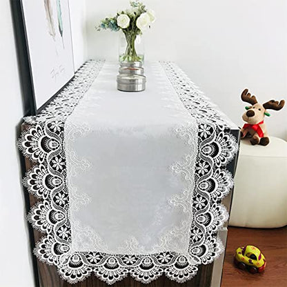 Lace Tablecloth Rectangle Fabric Washable Off White 16x70inch - color: H17191-white-1, size: 16*70