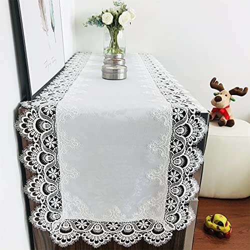 Lace Tablecloth Rectangle Fabric Washable Off White 16x70inch - color: H17191-white-1, size: 16*70