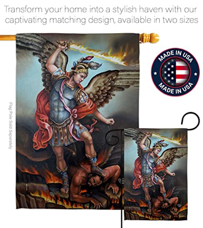 St. Michael Vanquishing Satan Garden Flag - Religious Faith Hope Grace Peace Dove Christian Religion Easter - House Decoration Banner Small Yard Gift Double-Sided Made in USA 13 X 18.5