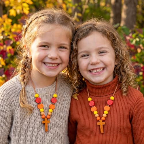 BeYumi Fall Cross Necklace Craft - 24Pcs Christian Wooden Beads for Kids - style: Pumpkin Leaf